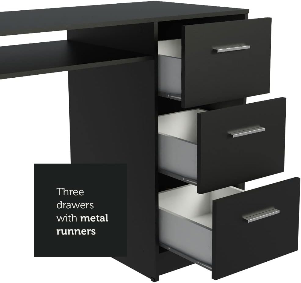 Madesa Home Office Computer Writing Desk with 3 Drawers, 1 Door and 1 Storage Shelf, Plenty of Space, Wood, 18" D x 53" W x 30" H – Black