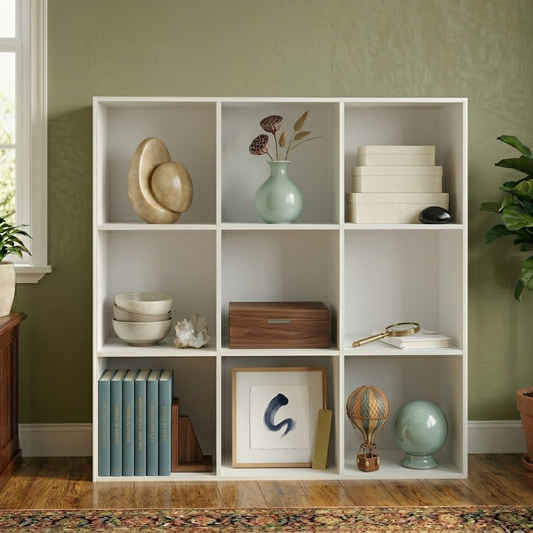 Vida Designs Durham Cube Bookcase Storage Organiser Living Room Bookshelf Home Office Furniture (9 Cube, White)