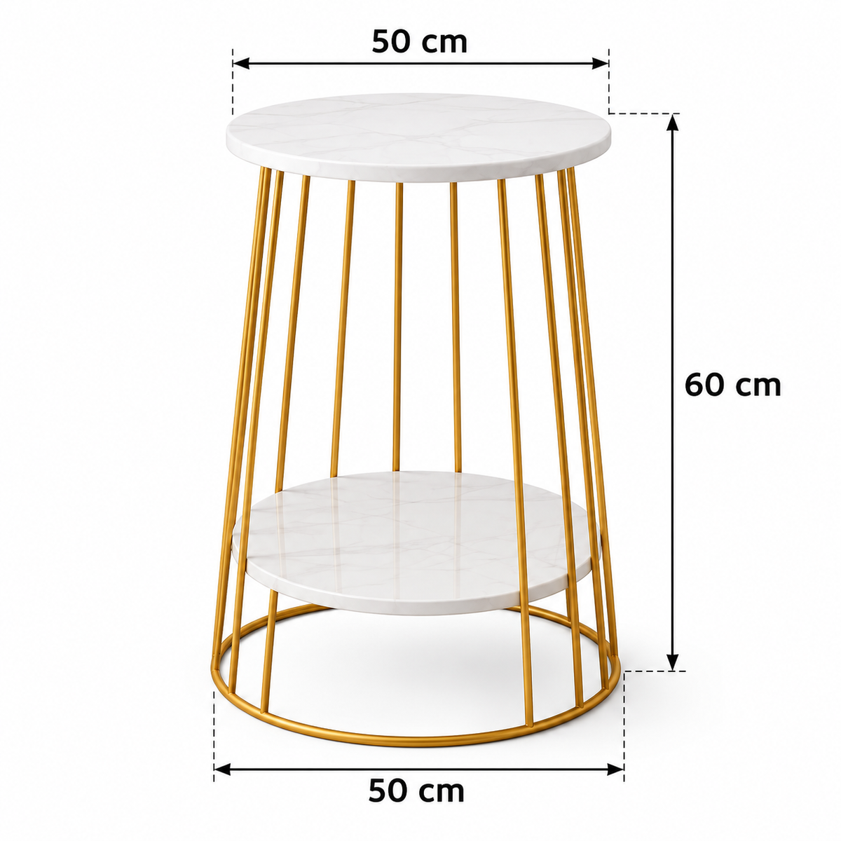 Elegant Round Side Table with Marble-Look Top and Gold Metal Frame