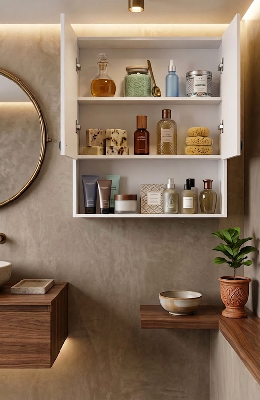 Modern Wall-Mounted Bathroom Storage Cabinet with Open Shelf – White Medicine Cabinet