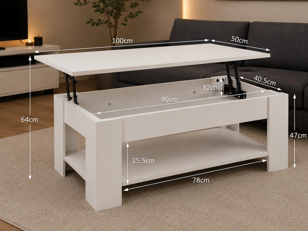 Lift Up Top Coffee Table with Hidden Compartment and Shelf Wood Fold Top Expanding Side Coffee Tables
