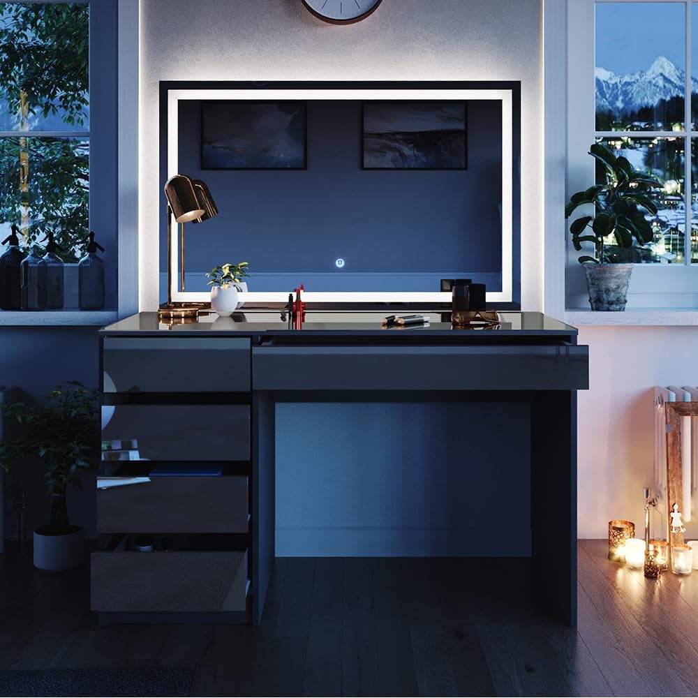 Vicco Sherry Dressing Table Black 120cm with LED Mirror