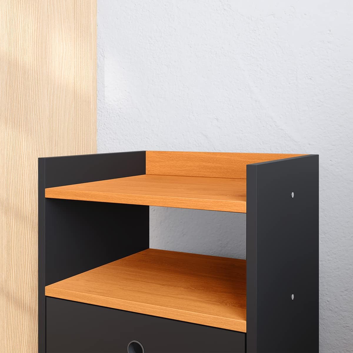 Lojas RPM Bedside Table Bedroom Dream 2 Drawers with Feet Retro Style - Black/Cinamomo