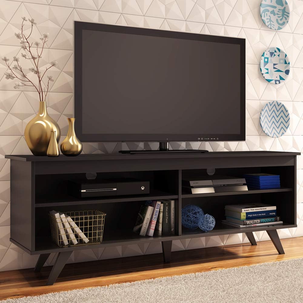 MADESA Modern Entertainment Center, TV Unit, Console Table, TV Stand for TVs up to 65 Inches, with Wire Management and Storage Shelves (Black)