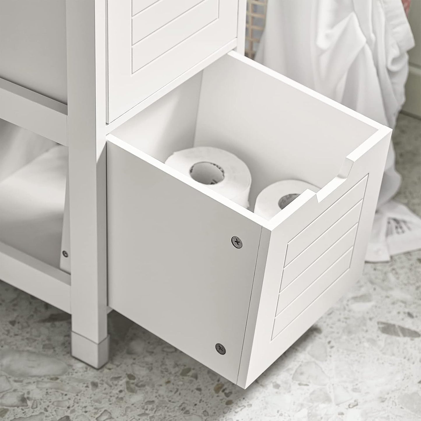 FurniFlex High Bathroom Cabinet with 3 Shelves and 2 Drawers, 30 cm x 30 cm x 144 cm Size