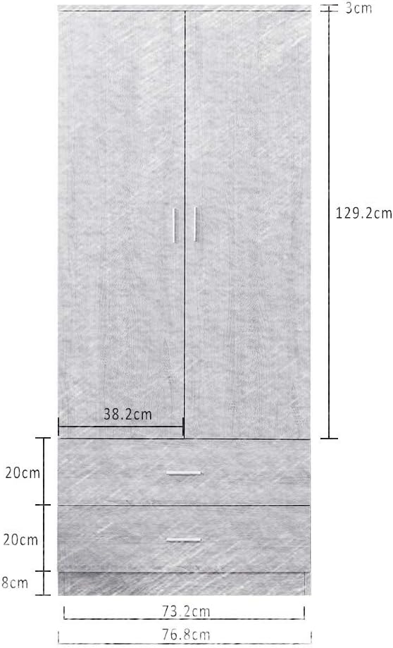 Panana Tall Wooden 2 Door Wardrobe With 2 Drawers Bedroom Storage Units With Hanging Bar Clothes (White1)