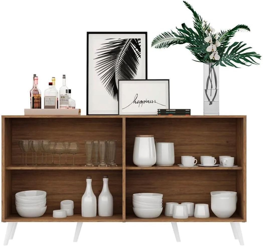 Modern Kitchen sideboard Buffet, Space-Saving, Storage Cabinets with (4 Door Wood, Wooden, Stainless steel Legs, 4 Shelves, D x 40 CM, W x 160 CM, H x 85 CM)