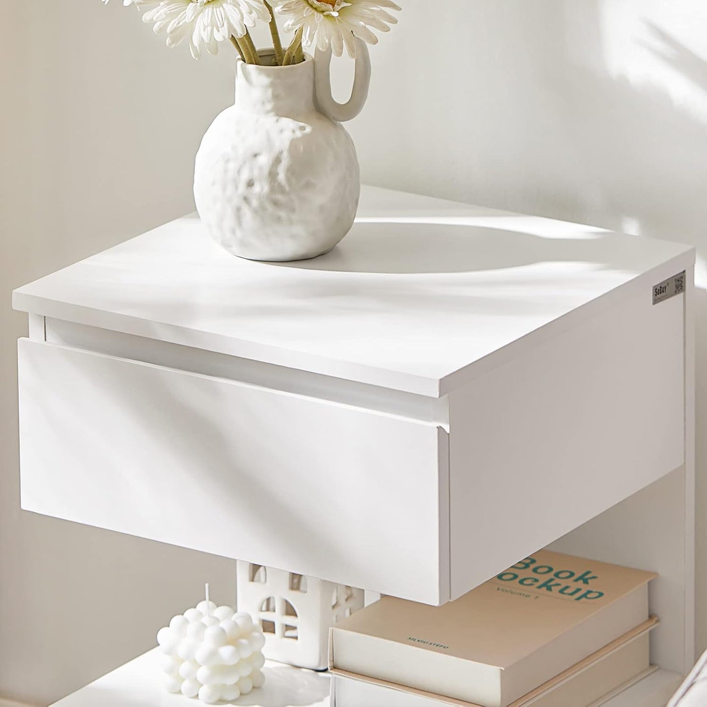 SoBuy FBT49-W Side Table Bedside Table with 1 Drawer and 3 Shelves White W x H x H x D: 39 x 65 x 39 cm