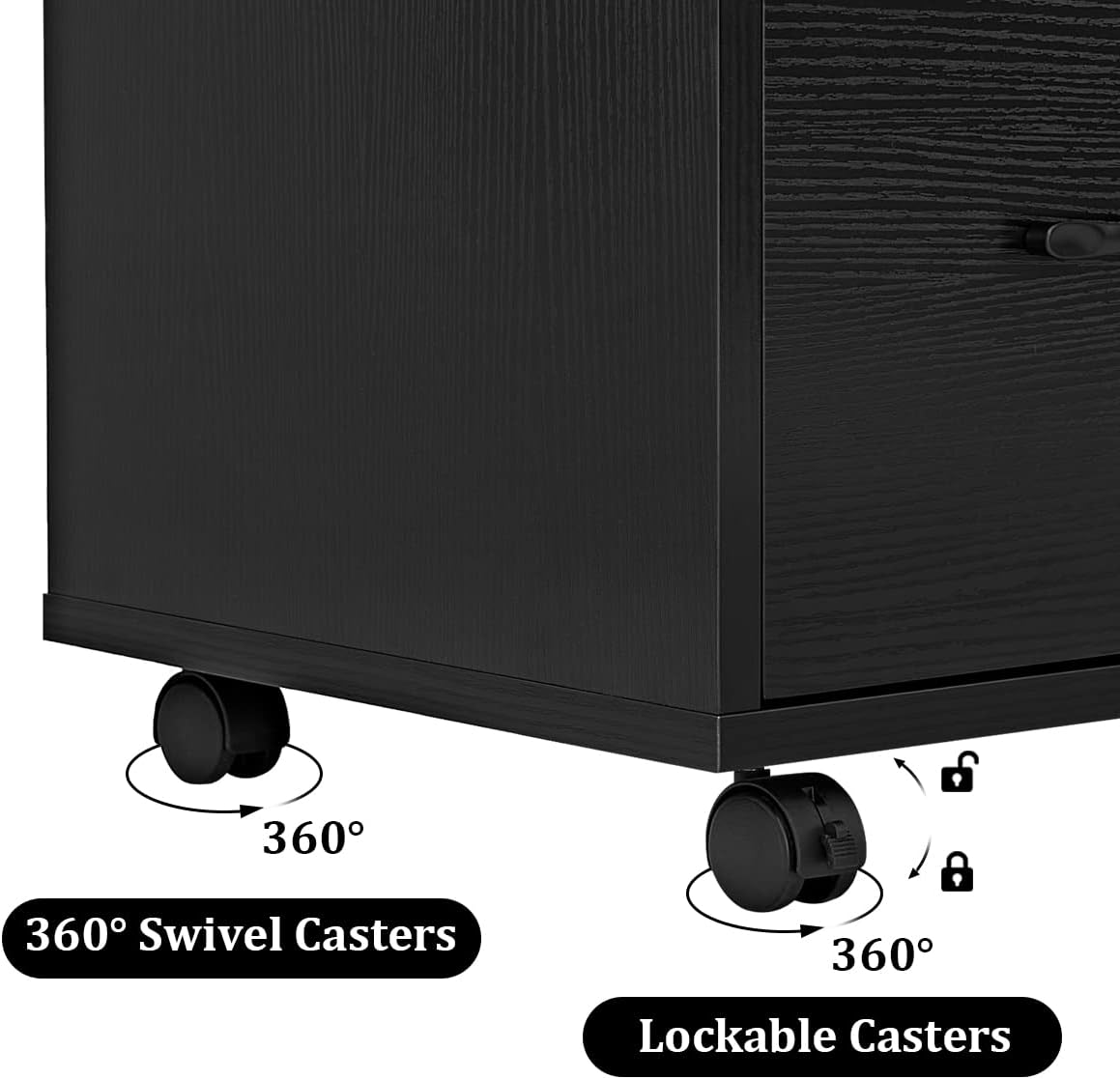 Panana-3 Drawer Office File Cabinets, Mobile Lateral Printer Stand with Open Storage Shelf, Rolling Filing Cabinet with Wheels Home Office Organization and Storage (Black)