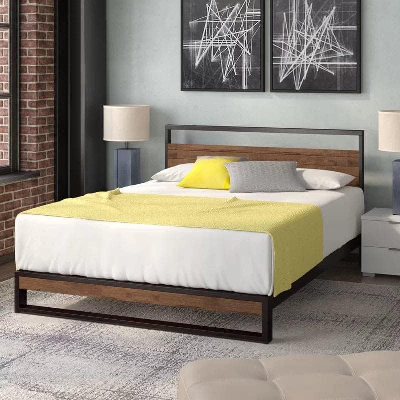Modern Steel Bed in Wood - 120cm - Black