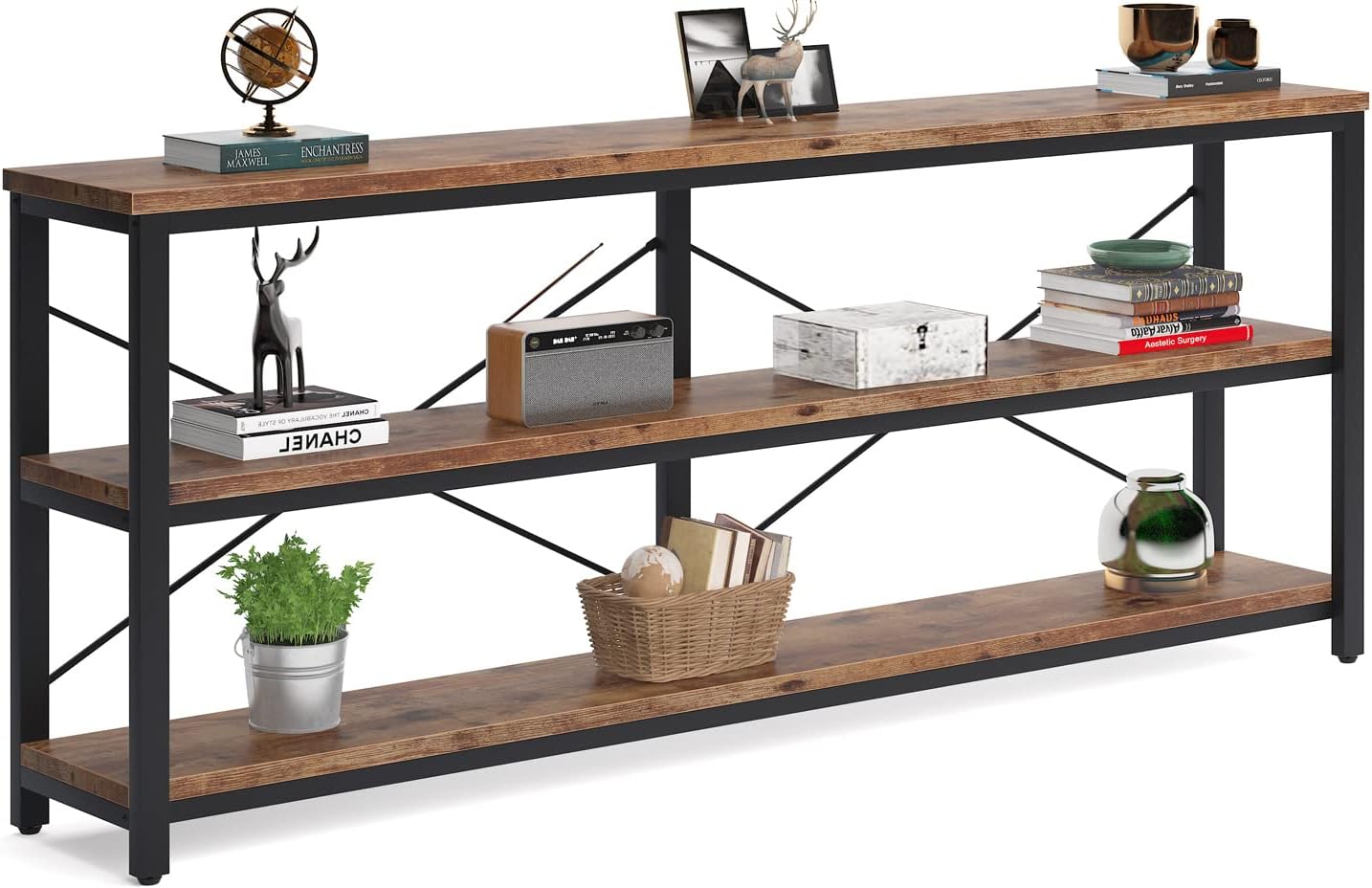 Tribesigns 71" Sofa Tables,Extra Long Couch Table, Narrow Long Console Table, Entryway Table,Sofa Table with 3 Tiers Storage Shelves