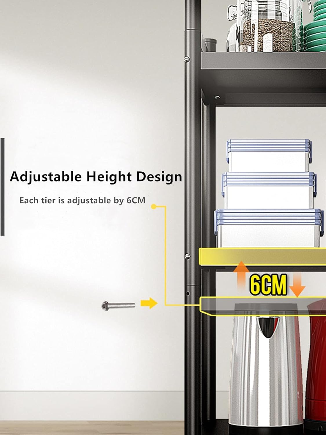 iBune 4-Tier Metal Steel Extra Heavy Duty Kitchen Storage Shelves with Rolling Wheels , Adjustable 400LBS Standing Organizer Shelf Rack for Kitchen/Livingroom/Bedroom (23.6 L x 14.6 W x 43.3 H)