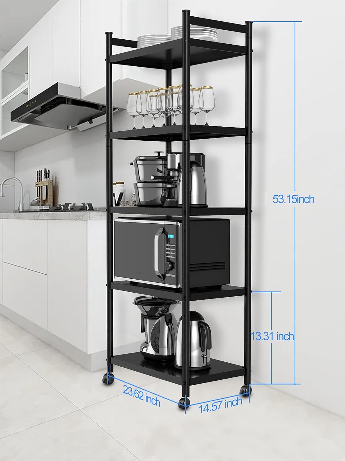 iBune 4-Tier Metal Steel Extra Heavy Duty Kitchen Storage Shelves with Rolling Wheels , Adjustable 400LBS Standing Organizer Shelf Rack for Kitchen/Livingroom/Bedroom (23.6 L x 14.6 W x 43.3 H)