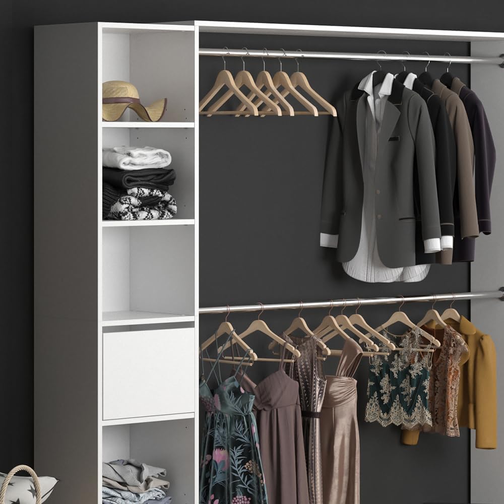 Vicco Guest Wardrobe White Hallway Cupboard - Open Walk In Clothes Rack Wardrobe Hallway Niche Coat Stand (Cabinet Side)