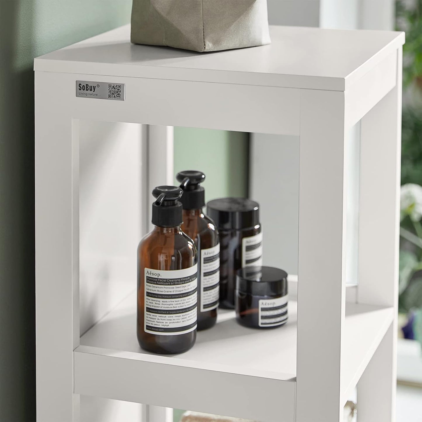 FurniFlex High Bathroom Cabinet with 3 Shelves and 2 Drawers, 30 cm x 30 cm x 144 cm Size