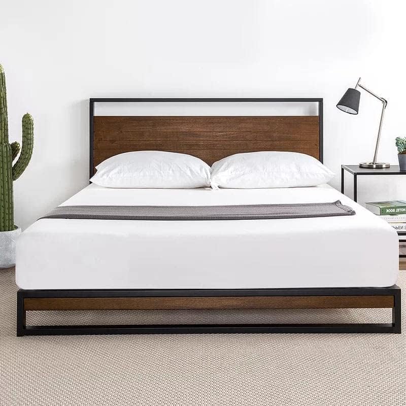 Modern Steel Bed in Wood - 120cm - Black