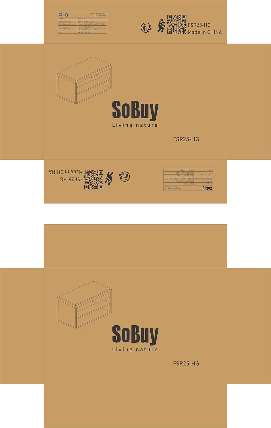 SoBuy FSR25-HG Shoe Bench with Seat, Shoe Rack, Shoe Cabinet, Shoe Chest, Light Grey, W x H x D x H x D approx. 60 x 43 x 30 cm