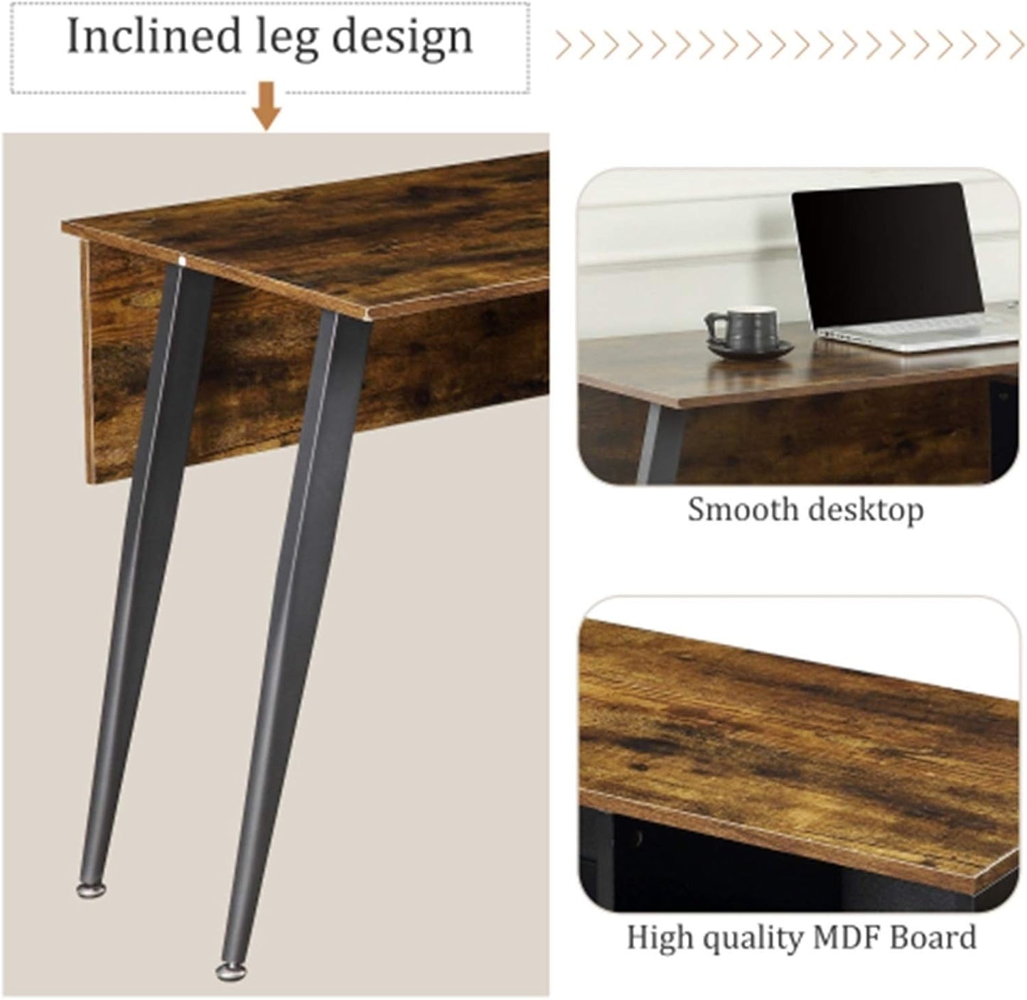 YT L Shaped Home Office Desk, Metal and Wood Rustic Corner Desk, Industrial Writing Workstation Table for Home Office Study, Computer Desk with Storage Shelves, Easy Assembly