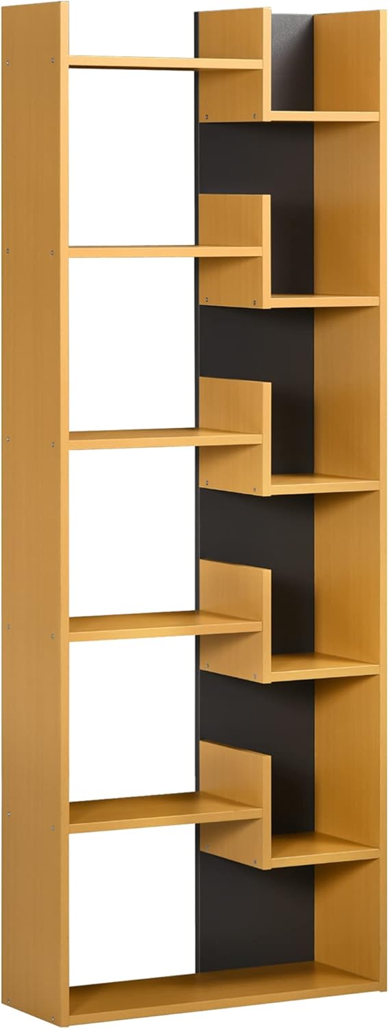 HOMCOM 6-Tier Bookshelf, Modern Bookcase with 11 Open Shelves, Freestanding Decorative Storage Shelving for Home Office and Study, Natural