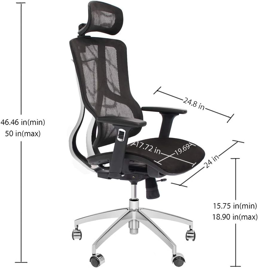 CangLong Executive Chair with 2D Adjustable Headrest, Ergonomic Office Chair with Mesh Seat and High Back, Desk Chair with 3D Armrest, Multifunction for Relaxation, BIFMA Certification No 5.1, Black