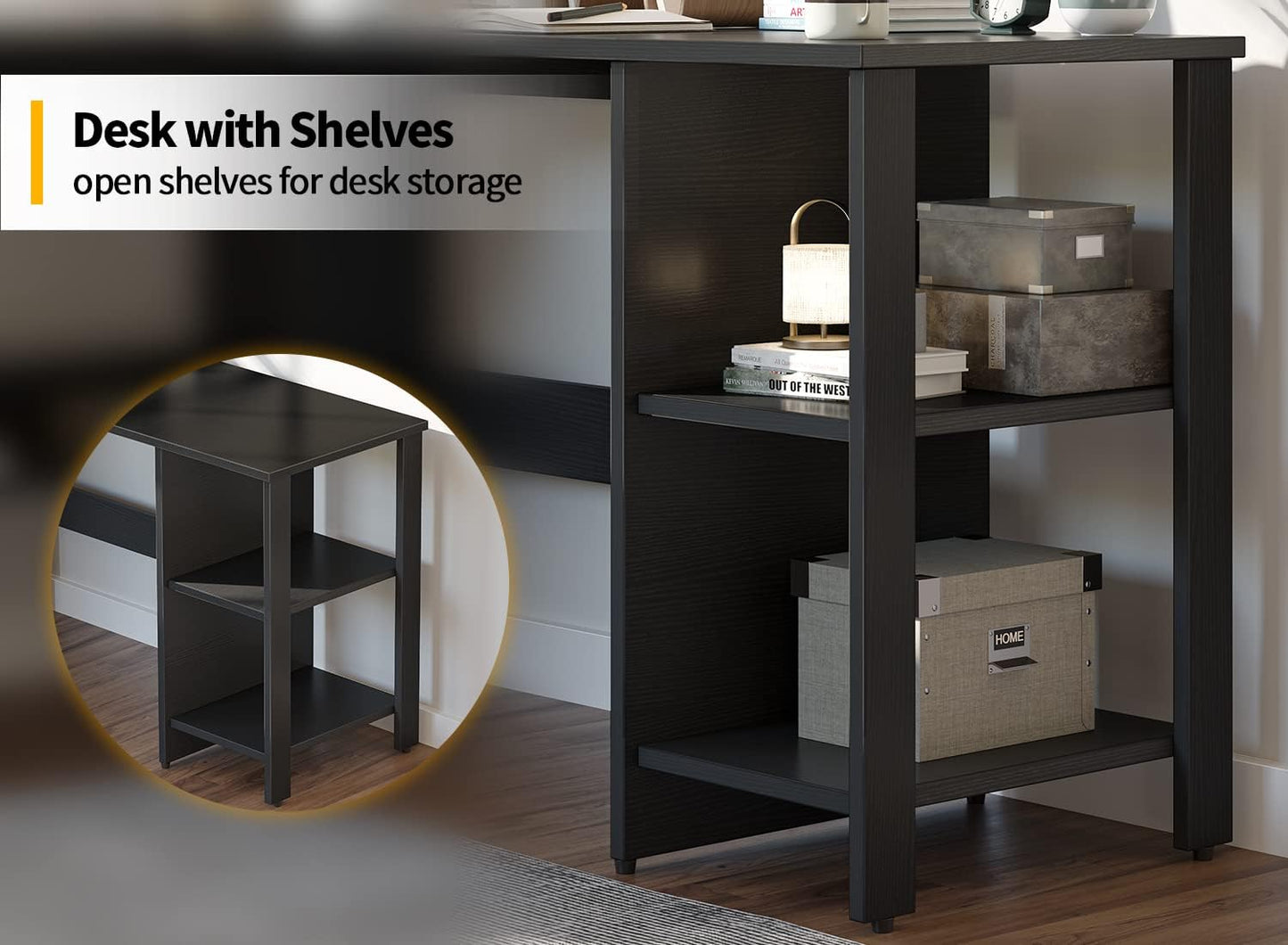 CubiCubi L Shaped Desk, 54.3 Inch Corner Computer Desk with Storage Shelves, Home Office Workstation for Study or Working, Black