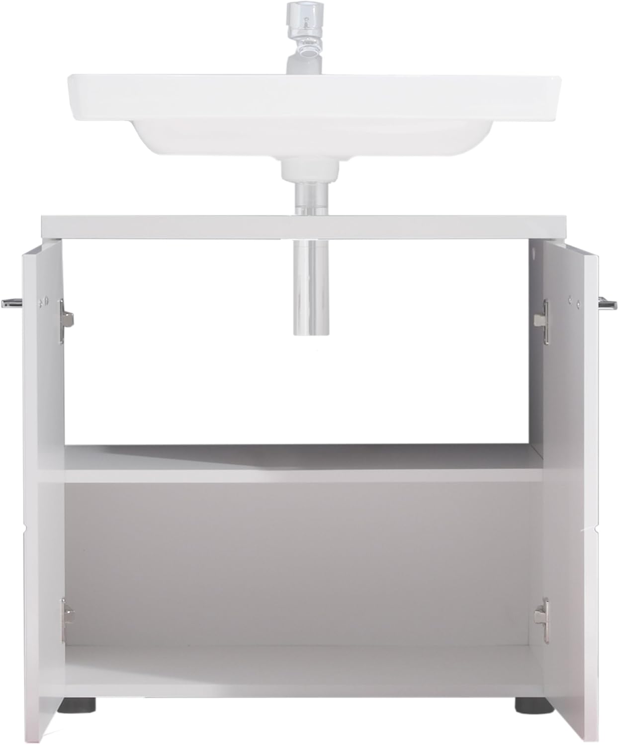 Trendteam Smart Living Nightlife Bathroom Sink Vanity Unit, 65 x 63 x 35 cm, High-Gloss White with Lots of Storage Space