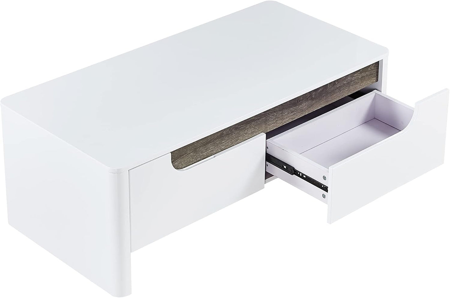 Casa Vital Zarago Coffee Table, White, 120 x 60 x 45 cm, Made of MDF, Living Room Table, Table Top, 50 kg Maximum Weight Load, 2 Drawers with Guides, Rounded Corners