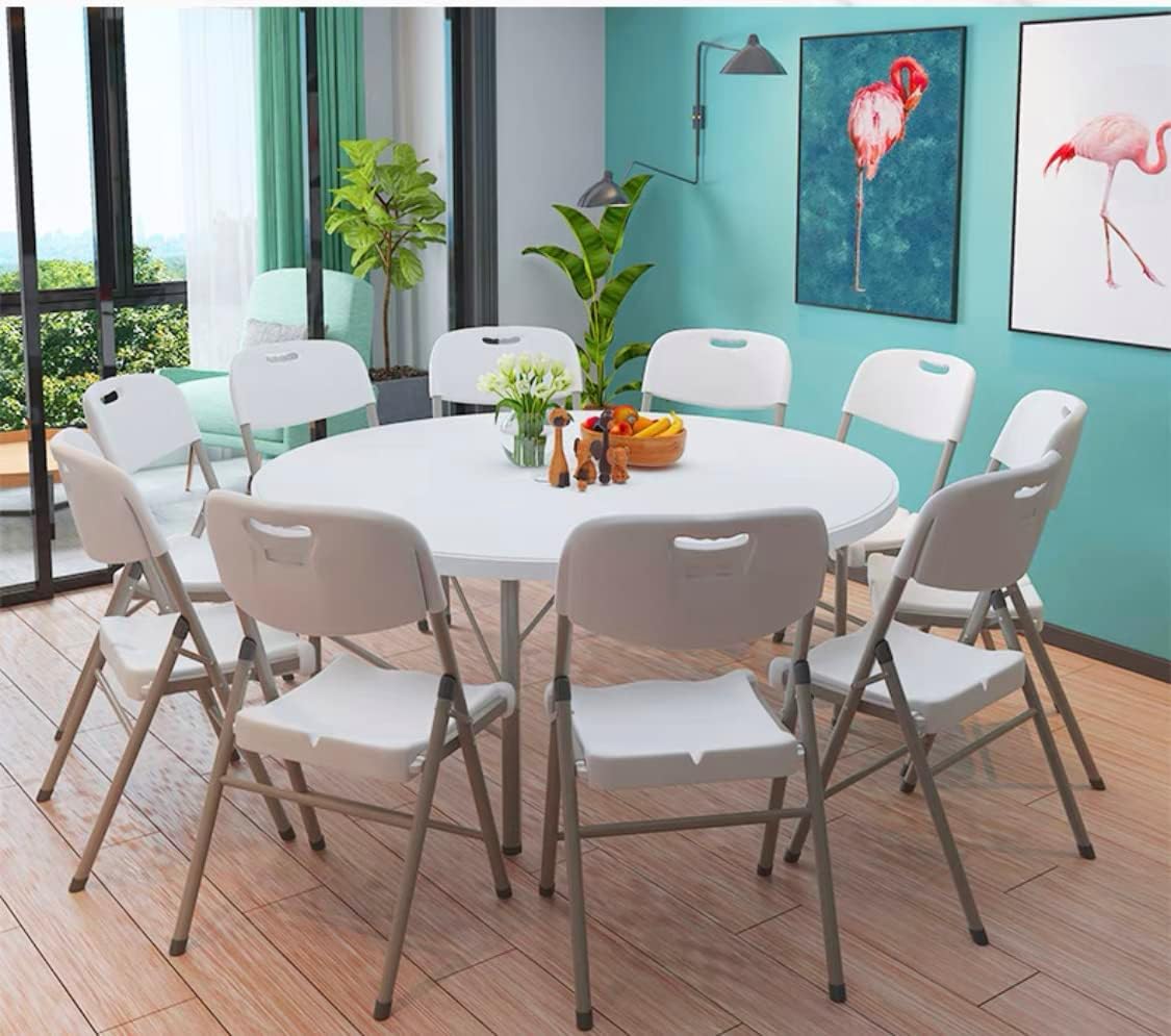 Hanaiette 48'' Portable Round Bi-Fold Granite White Plastic Folding Camping Tables,Foldable Lightweight Table,for Picnic,Garden,Party,Beach..