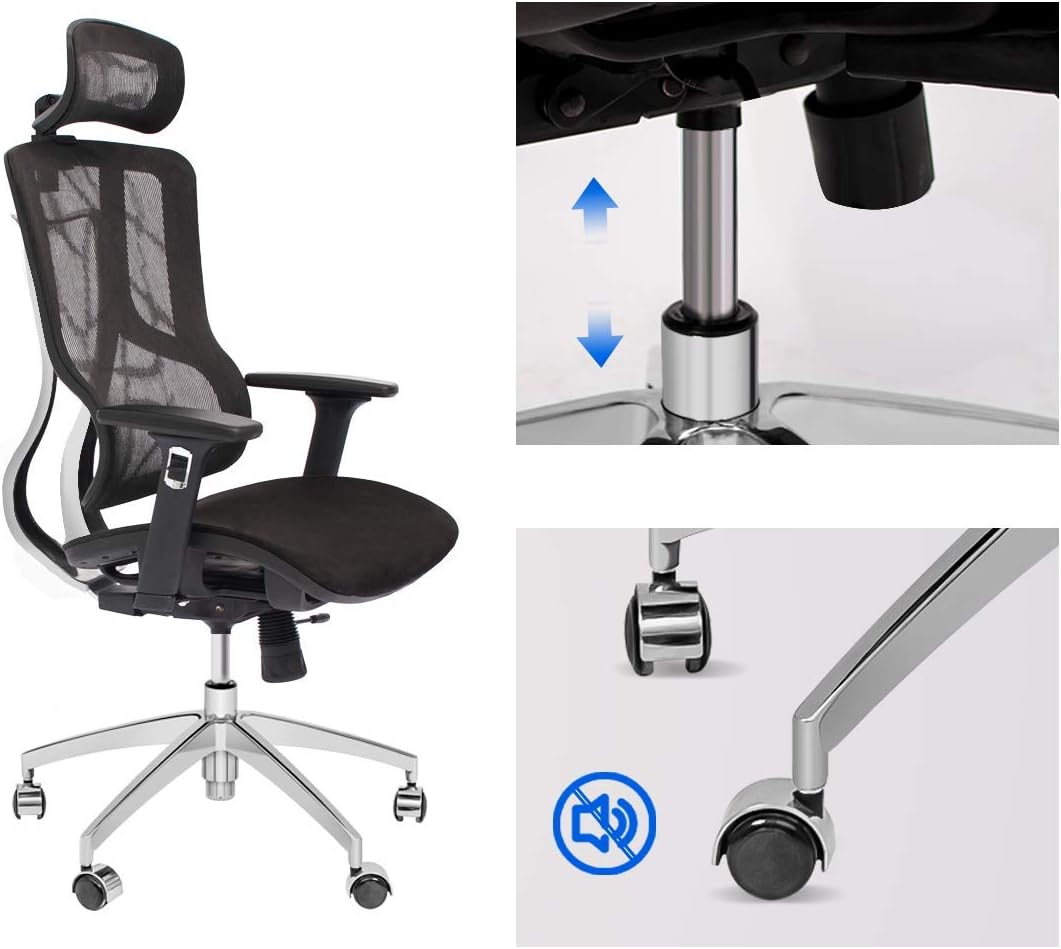 CangLong Executive Chair with 2D Adjustable Headrest, Ergonomic Office Chair with Mesh Seat and High Back, Desk Chair with 3D Armrest, Multifunction for Relaxation, BIFMA Certification No 5.1, Black