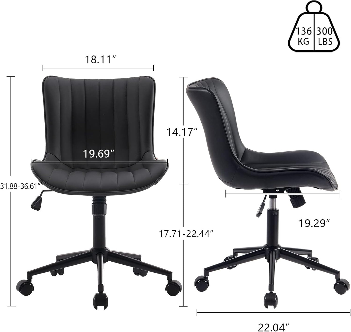 YOUNIKE Modern Black Office Chair, Ergonomic High Back Swivel Task Chair with Height Adjustment, Faux Leather, 300 lbs Capacity