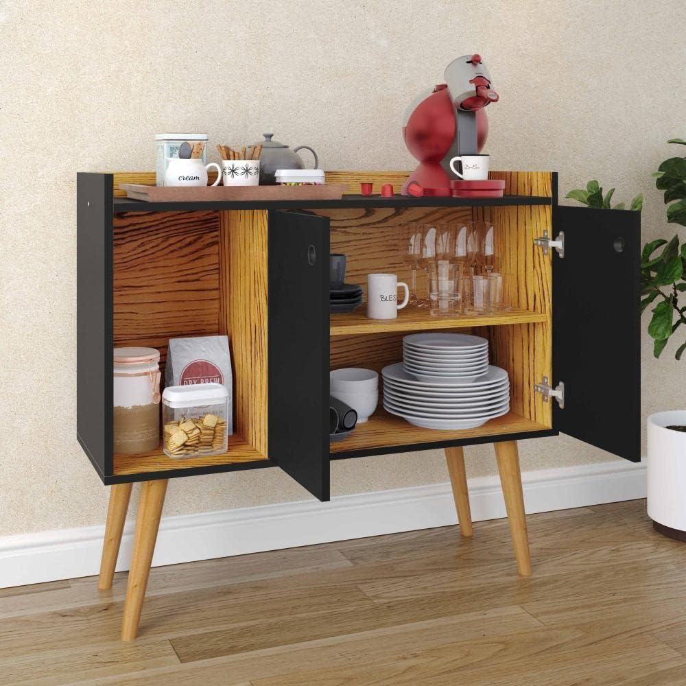 Lojas RPM Swiss Retro Buffet Sideboard 2 Doors with Shelf - Black with Nature - Stores