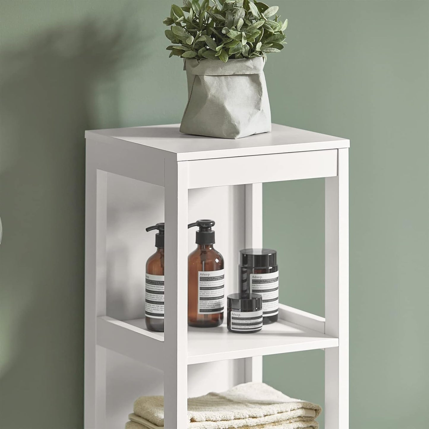 FurniFlex High Bathroom Cabinet with 3 Shelves and 2 Drawers, 30 cm x 30 cm x 144 cm Size