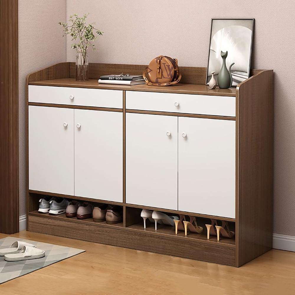 MUMOO BEAR 4 Doors Shoe Storage Cabinet, Wooden Shoe Cabinet, Entry Door Shoes Organizer, Home Entryway Storage Cabinet, for Hallway Bedroom Living Room Balcony, B108 (Brown)