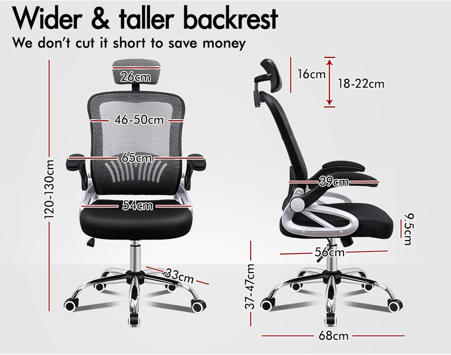 ALFORDSON Ergonomic Office Chair, Desk Chair with Adjustable Headrest, Armrests, Swivel Chair with Rocker Function, Higher Backrest, 180 kg Load Capacity, Black