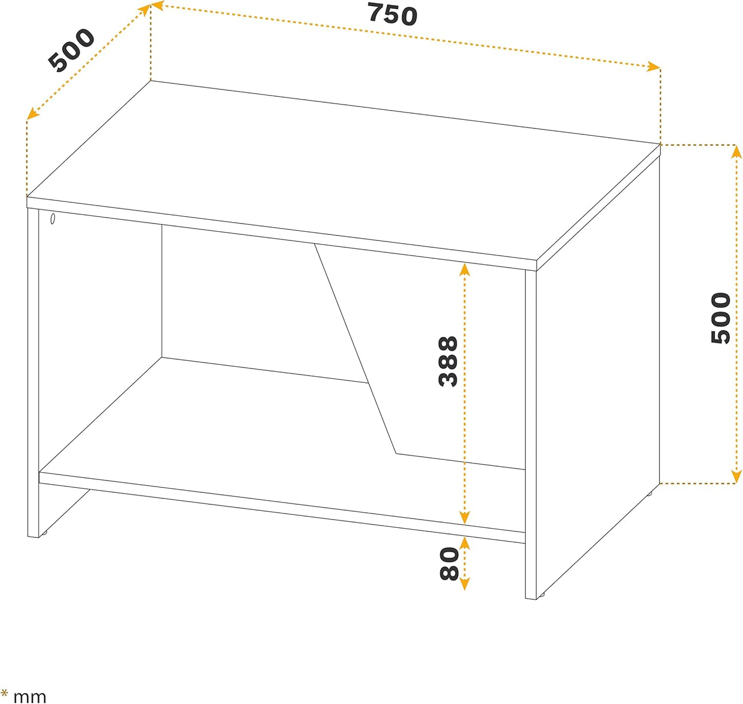 RICOO WM091-ES Coffee Table with Storage Space 75 x 50 x 50 cm Living Room Side Table Oak