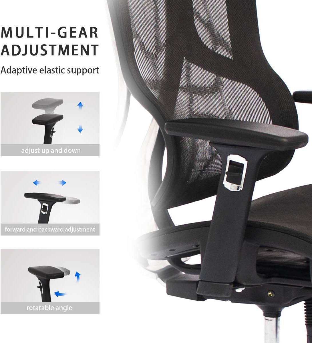 CangLong Executive Chair with 2D Adjustable Headrest, Ergonomic Office Chair with Mesh Seat and High Back, Desk Chair with 3D Armrest, Multifunction for Relaxation, BIFMA Certification No 5.1, Black