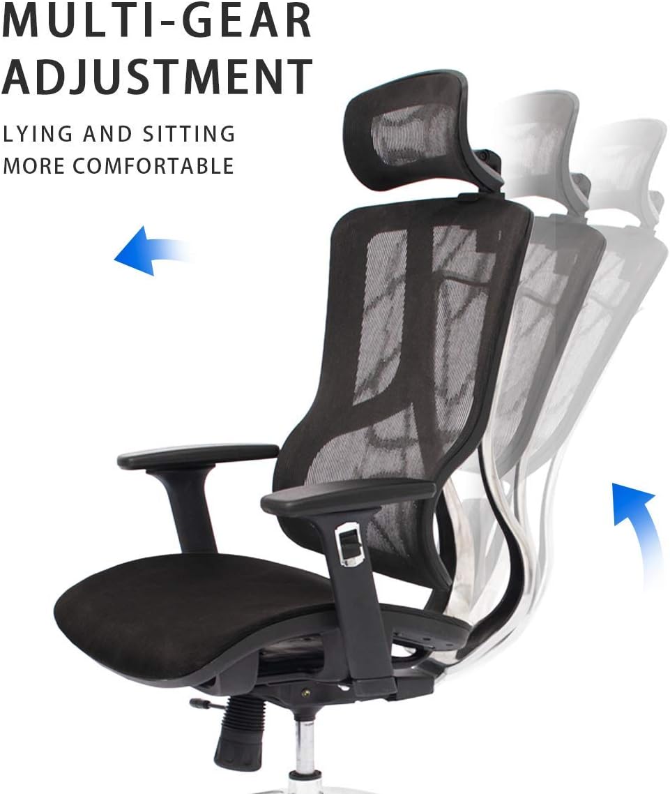 CangLong Executive Chair with 2D Adjustable Headrest, Ergonomic Office Chair with Mesh Seat and High Back, Desk Chair with 3D Armrest, Multifunction for Relaxation, BIFMA Certification No 5.1, Black
