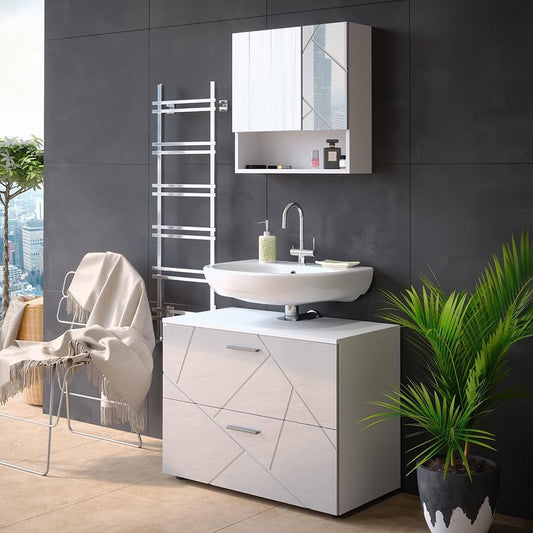 FurniFlex FF844 High Gloss Irma Vanity Unit Bathroom Cabinet, 80 cm Size