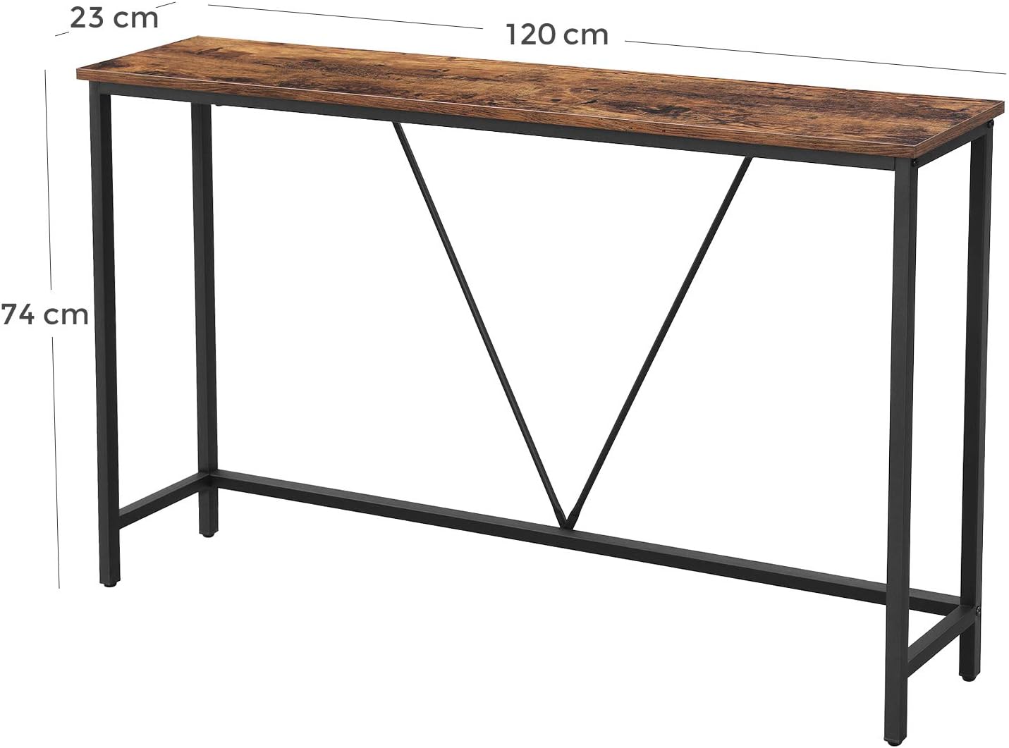 Vasagle Table, Console Table with Sturdy Steel Structure for Entrance Living Room Bedroom Industrial Style Vintage Brown and Black, 120 x 23 x 74 cm (W x D x H)