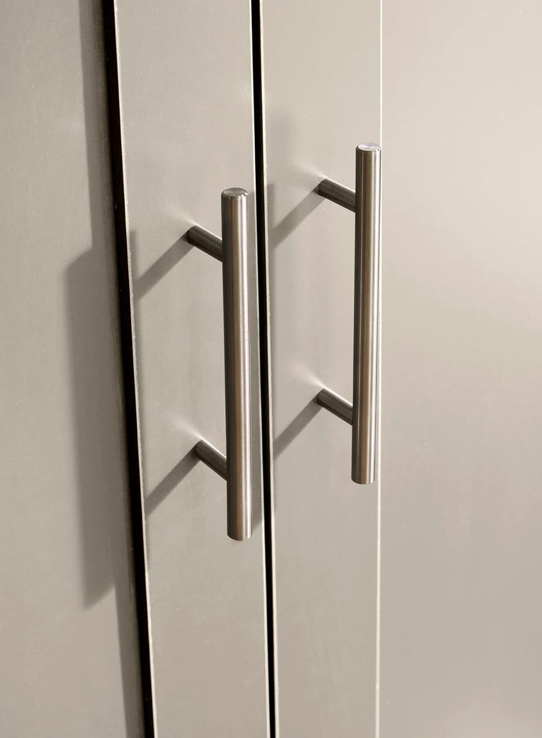 Home Source 2 Wardrobe Tall Clothes Organiser Hanging Rail Shelf Storage, Wood, Grey, Panelled Doors