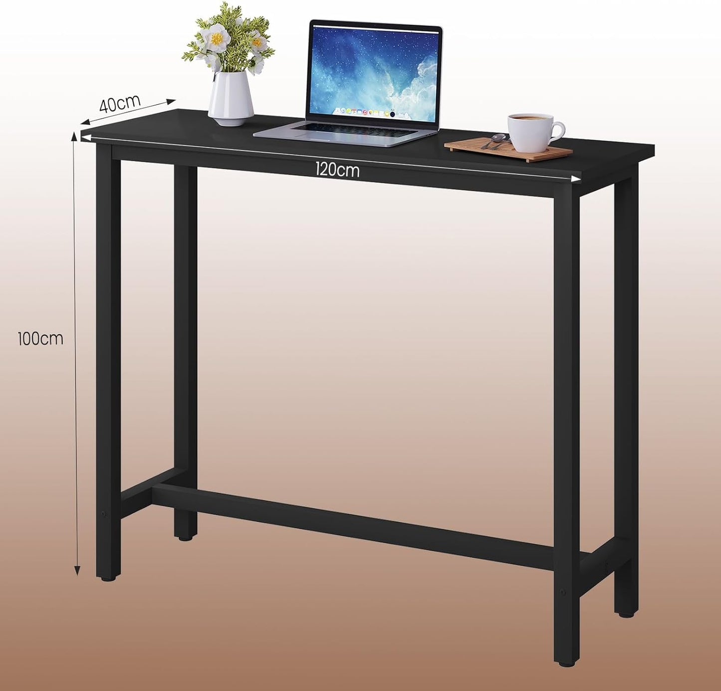 WOLTU Kitchen Bar Table Counter Breakfast Dining Table Black Coffee Table Metal Legs with Footrest for Kitchen Dining Room Conservatory Patio
