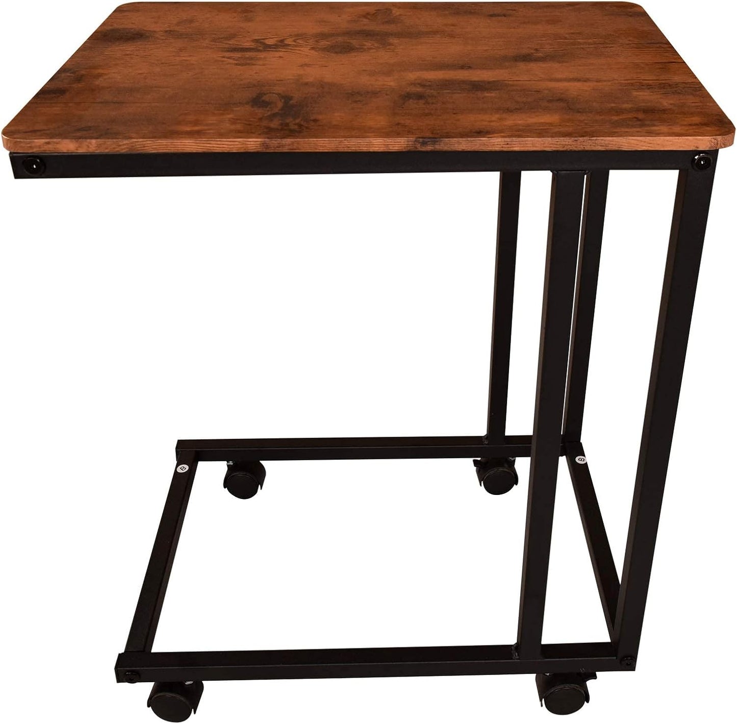 HAHRIR Coffee Table,Sofa Side Table with Wheels,C Shaped Snack Table Wood Finish Metal Construction ?Black+Brown?