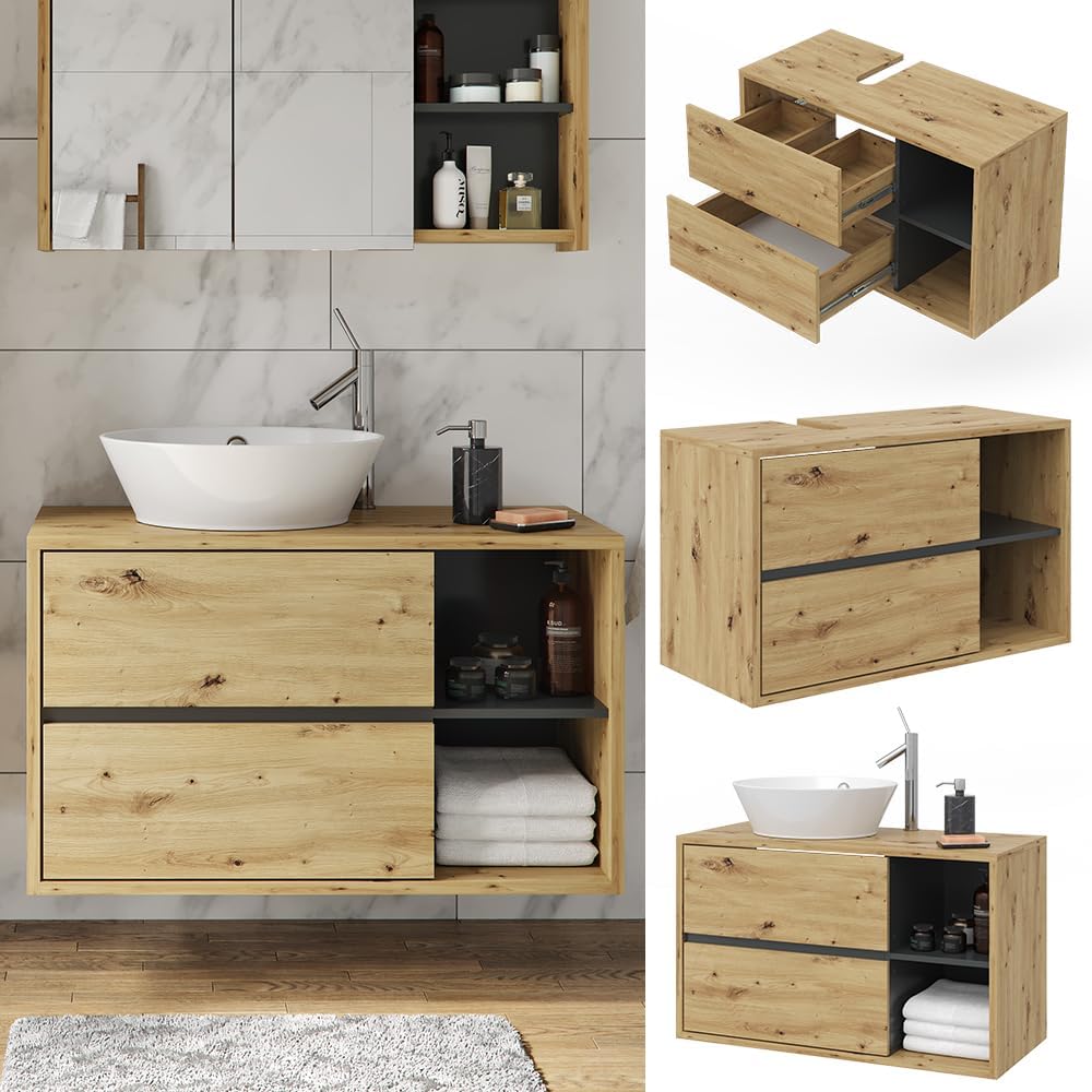 Vicco Viola Vanity Unit Hanging Bathroom Cabinet Anthracite Oak