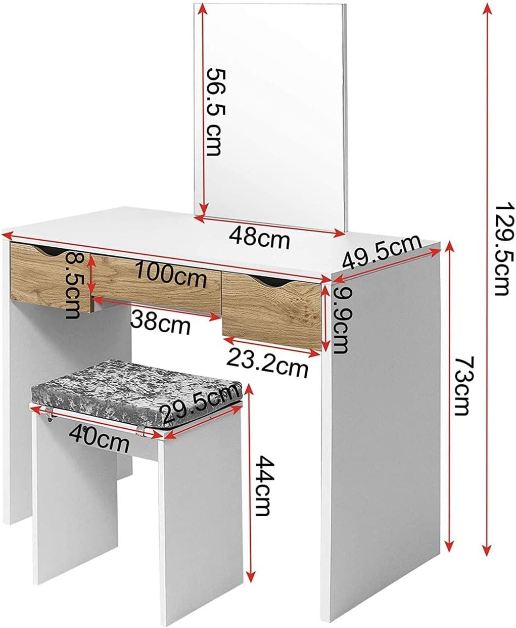 ZPDD Makeup Table with Mirror 3 Drawers Dressing Table with Stool Cosmetic Cabinet Vanity Table for Bedroom Furniture Dressers (Color : A)