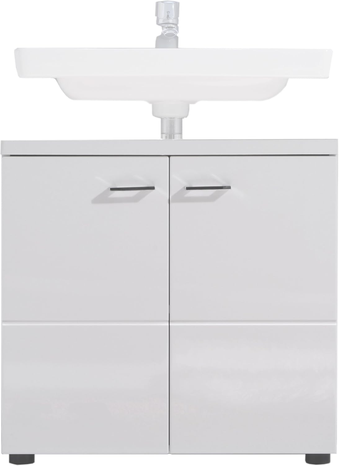 Trendteam Smart Living Nightlife Bathroom Sink Vanity Unit, 65 x 63 x 35 cm, High-Gloss White with Lots of Storage Space