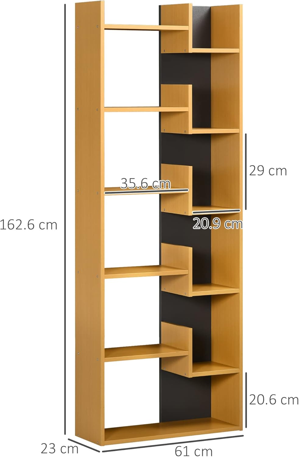 HOMCOM 6-Tier Bookshelf, Modern Bookcase with 11 Open Shelves, Freestanding Decorative Storage Shelving for Home Office and Study, Natural