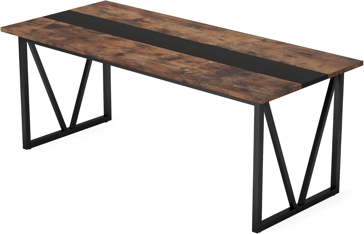 Tribesigns 6FT Conference Table, 70.8W x 31.5D inch Meeting Seminar Table for Office Conference Room, Modern Rectangular Training Table Boardroom Desk with Metal Frame (Rusitc Brown)