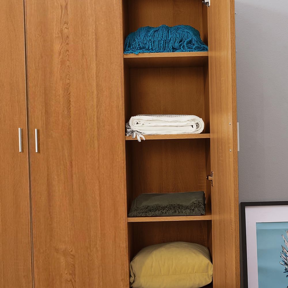 Panana Modern 3 Doors Wardrobes Matte Solid Pine Wood Wardrobe with Hanging Rail Home Bedroom Furniture (Wood1)