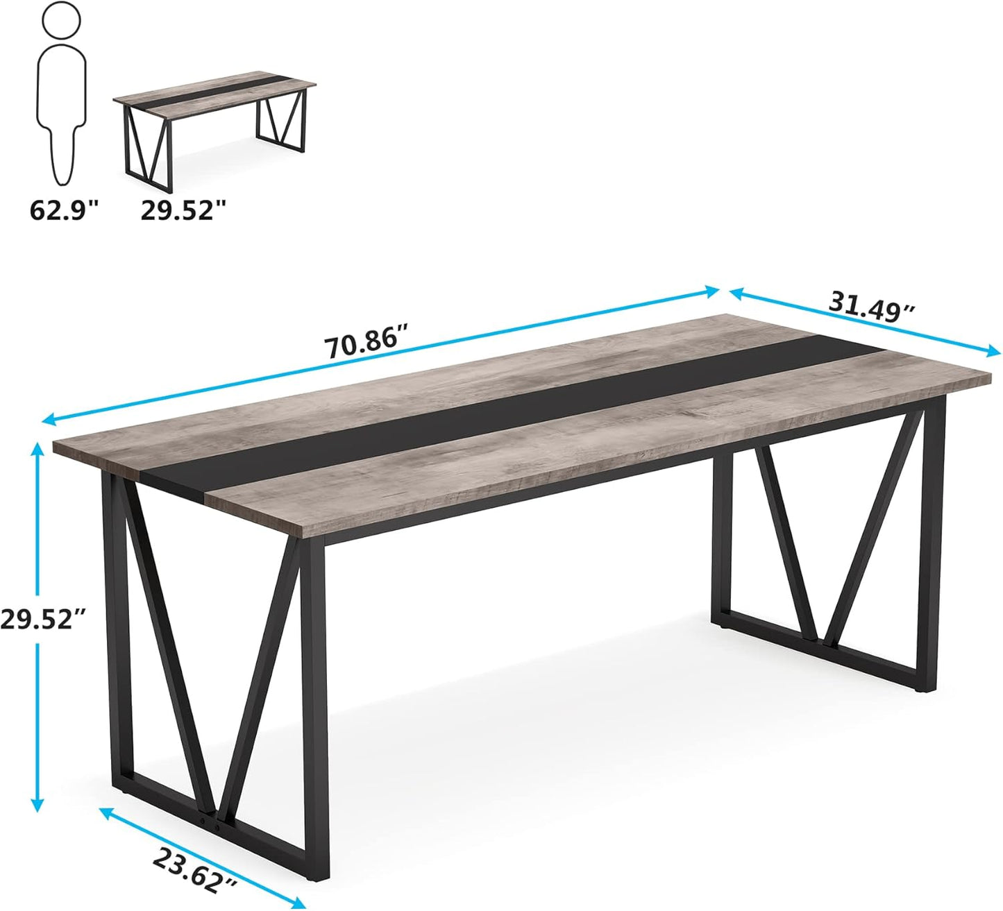 Tribesigns 6FT Conference Table, 70.8W x 31.5D inch Meeting Seminar Table for Office Conference Room, Modern Rectangular Training Table Boardroom Desk with Metal Frame (Grey)