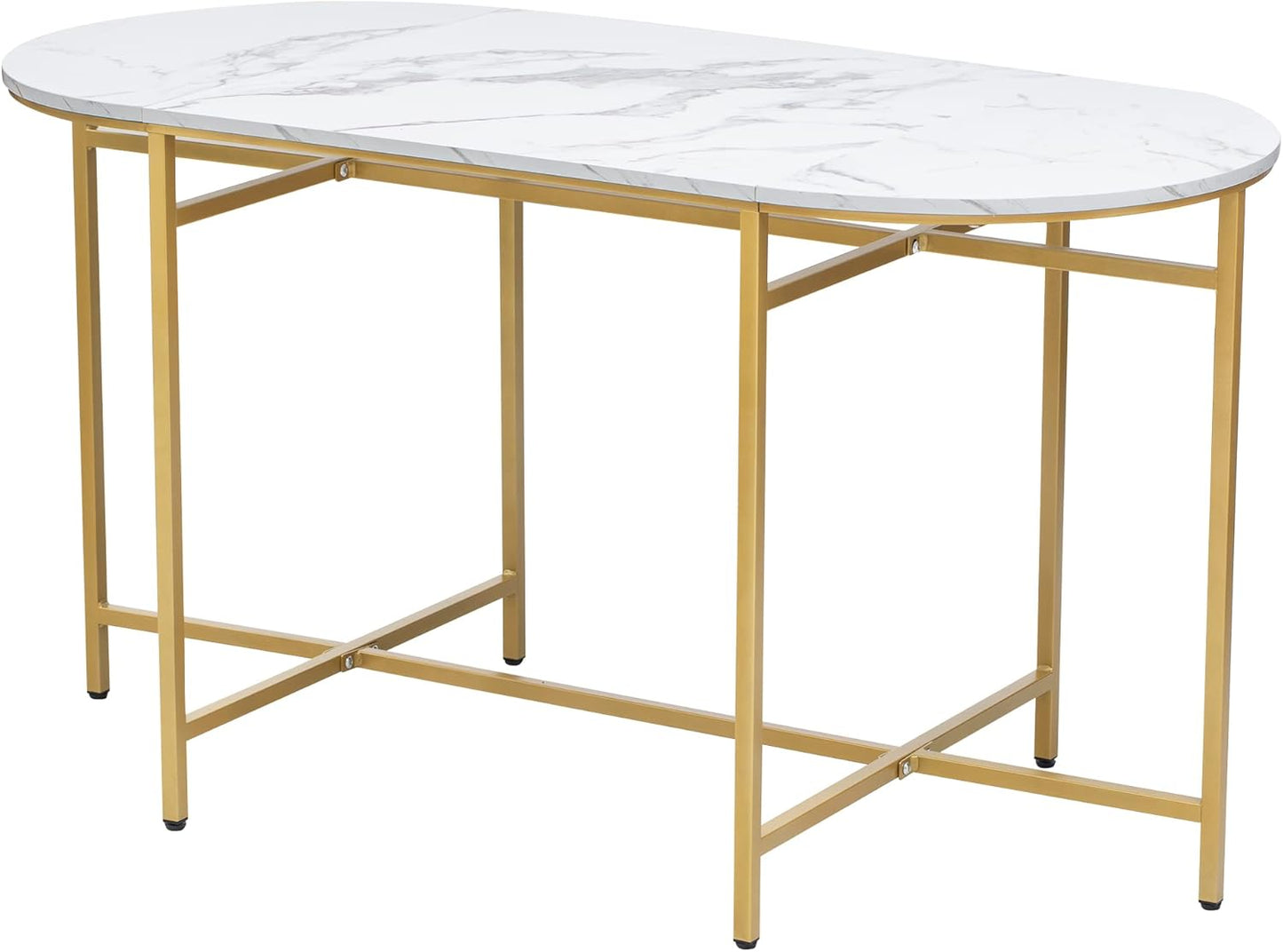 Moimhear Dining Set (Set with Dining Table, 4 Small Stools and 2 Large Stools), Kitchen Dining Table Set Made of Steel Frame, 140 x 70 x 76 cm, Maximum Load 120 kg (White and Gold)